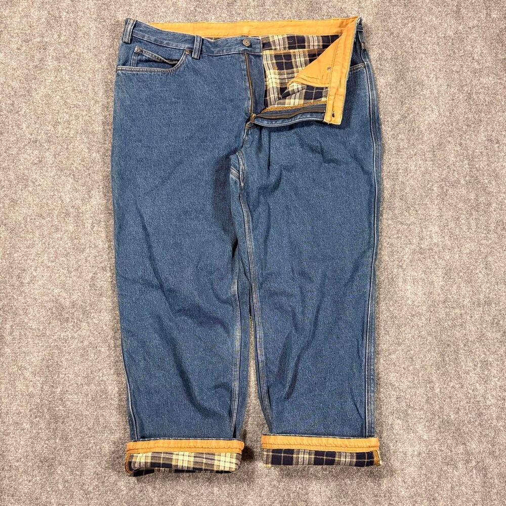 duluth trading co. plaid flannel lined warm jeans